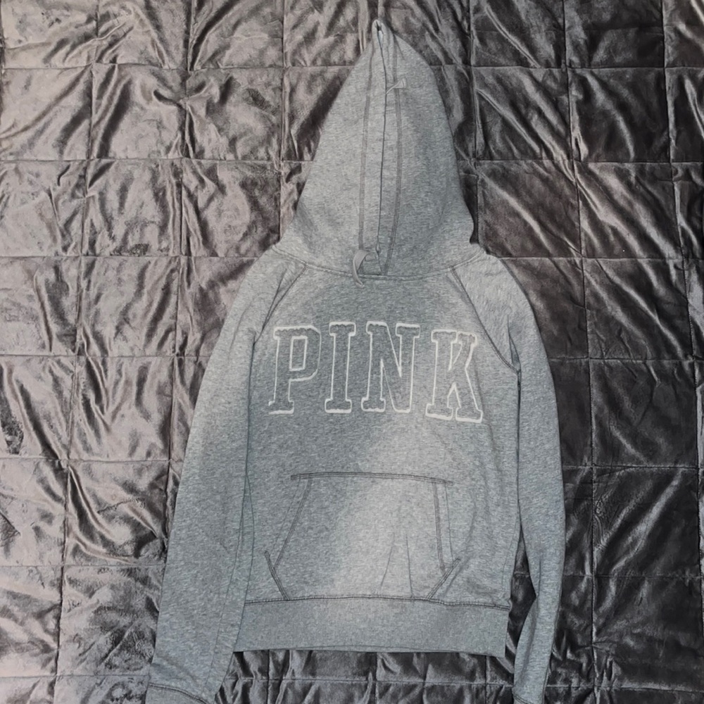 Pink gray spellout hoodie